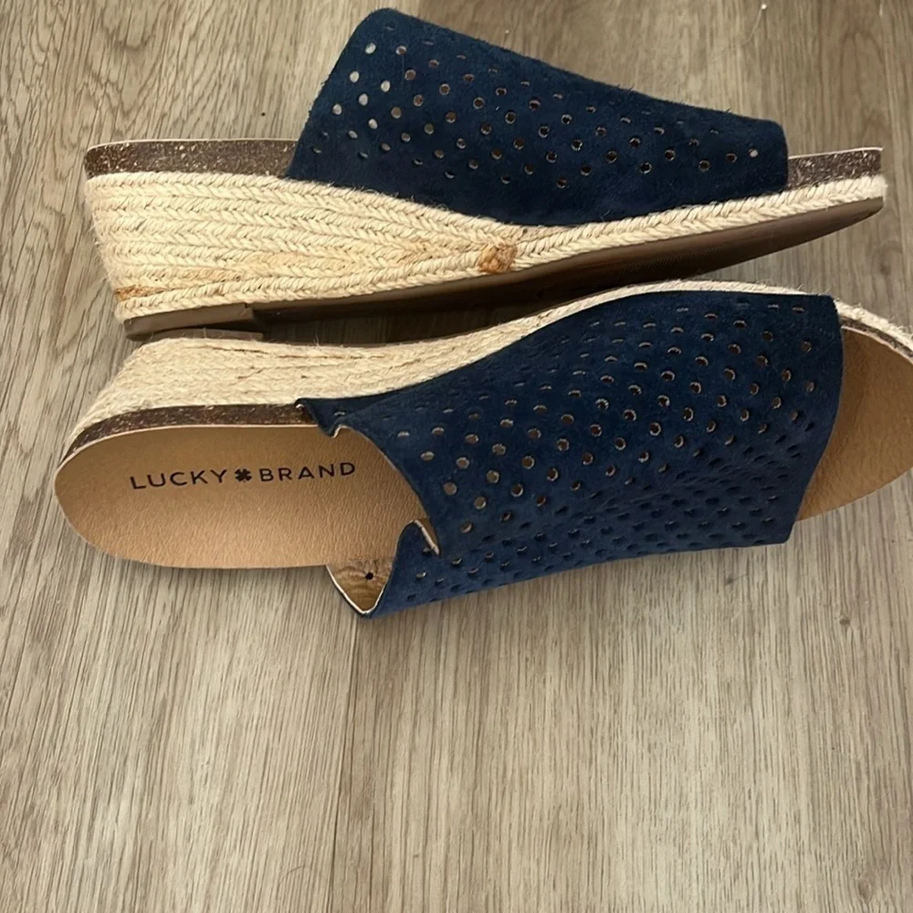 Lucky Brand Jemya Wedge Espadrille Slides – Navy Blue – Size 8